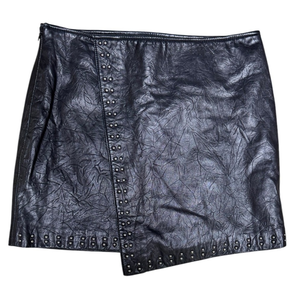Joie Orlando Draped Studded Lamb Leather Mini Skirt Caviar Women's‎ Size 6